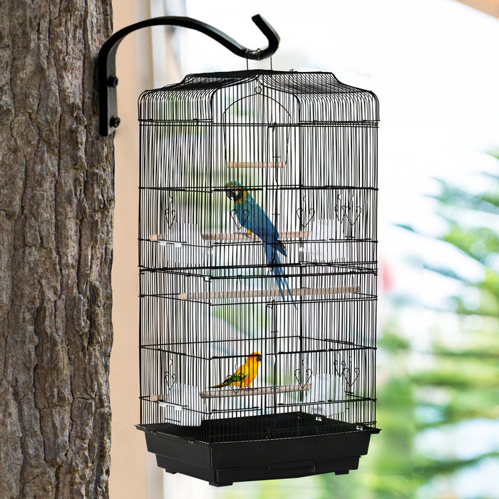 PawHut Large Metal Bird Cage with Stand, Perches, Food Bowls, Swing, for Budgies, Parakeets, Black
