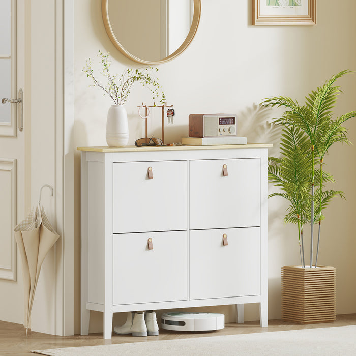 HOMCOM Modern Four-Drawer Shoe Cabinet - White