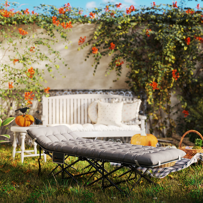 Outsunny 68cm Wide Folding Bed, Camping Cot for Adults with Mattress, Carry Bag, Storage Pocket, Max Load 150kg, Light Grey