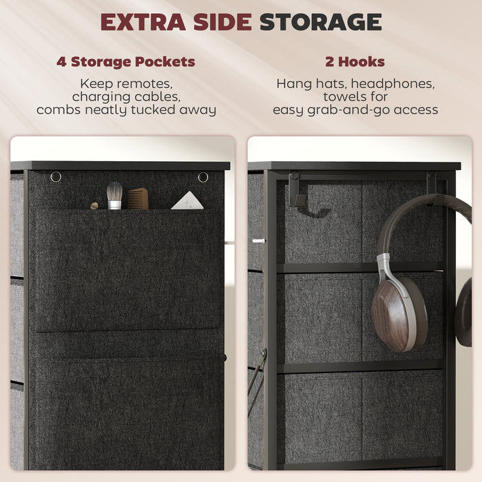 HOMCOM Chest of Five Fabric Drawers - Charcoal Grey