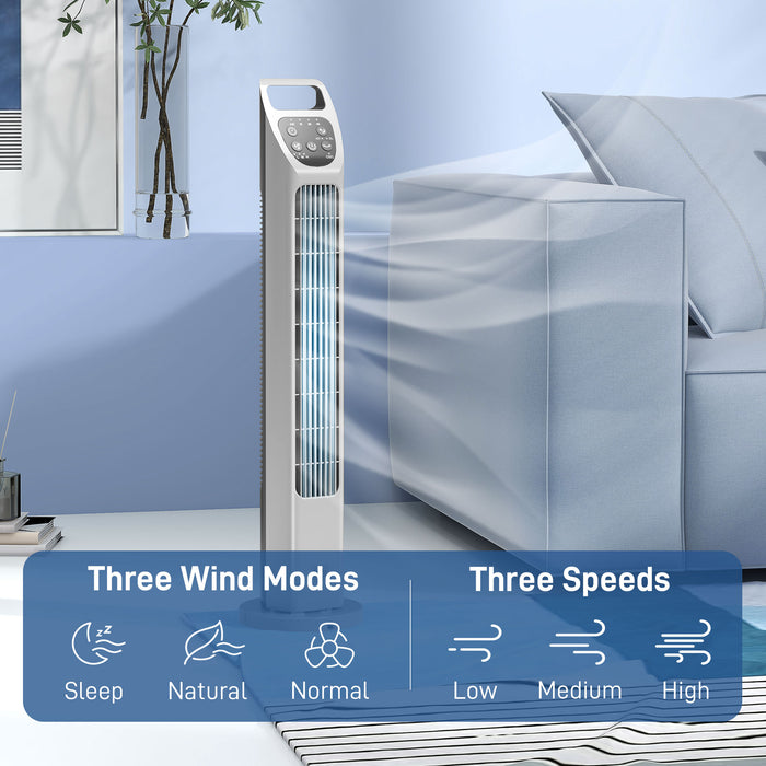 31" Oscillating Tower Fan with Remote - 4-Hour Timer, 3 Speeds & Modes, Quiet Floor Standing Cooling Device - Ideal for Home, Bedroom, Office Use in Silver