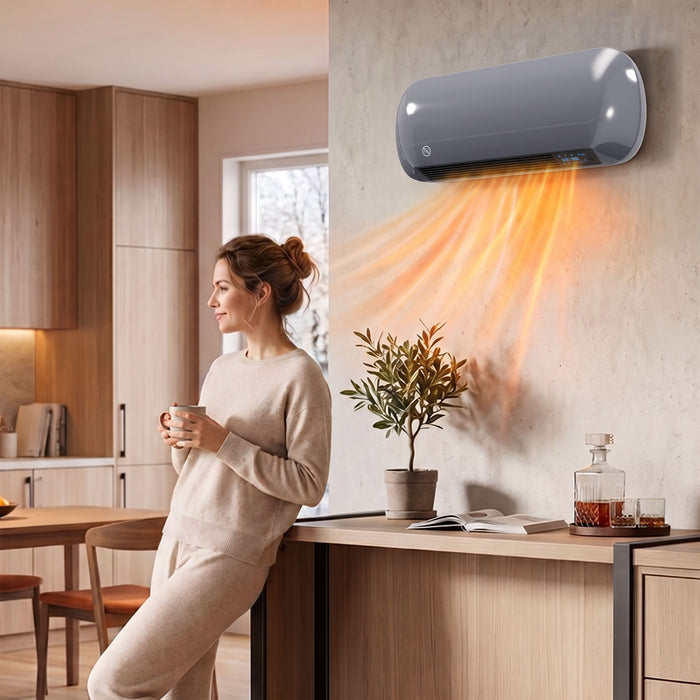 HOMCOM 2000W Ceramic Space Heater, Electric Heater, Wall Mounted, with Fan, Adjustable Thermostat, Weekly Timer, Grey