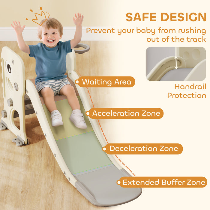 AIYAPLAY 3 in 1 Kids Slide with Climber, Basketball Hoop and Ball, Foldable Indoor Toddler Slide for Ages 2-5, Cream White