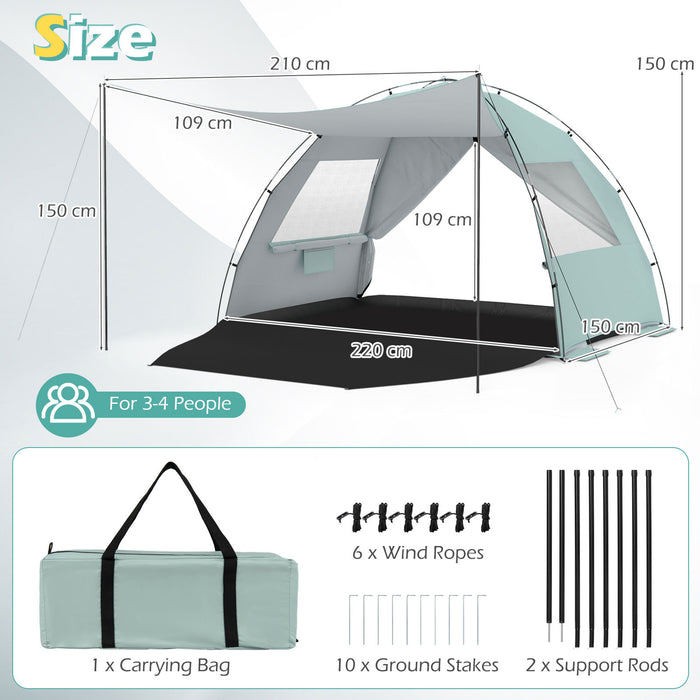 Beach Tent Sun Shelter with Canopy Carry Bag for 3-4 Person-