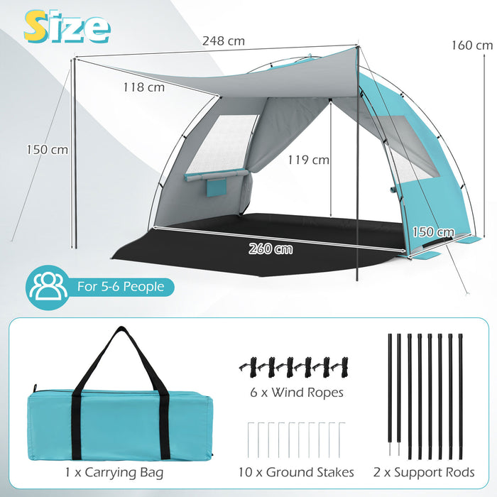 Beach Tent Sun Shelter with Canopy Carry Bag for 5-6 Person-
