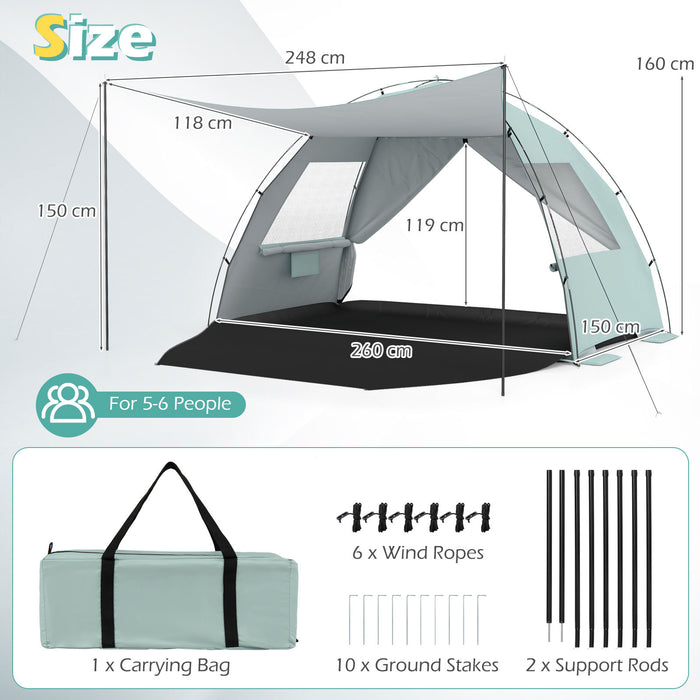 Beach Tent Sun Shelter with Canopy Carry Bag for 5-6 Person-