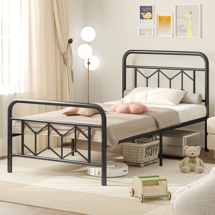 Single/Double/King Size Metal Bed Frame with High Headboard and Mute Bar-Black-Single Size