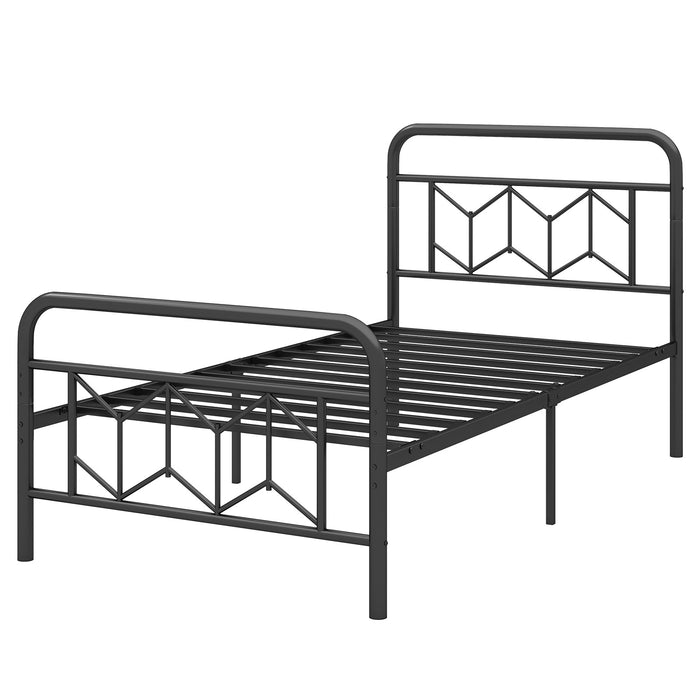 Single/Double/King Size Metal Bed Frame with High Headboard and Mute Bar-Black-Single Size