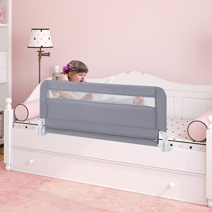 /120 CM Foldable Baby Bed Rail with Removable Washable Cover and Safety Strap-Grey-