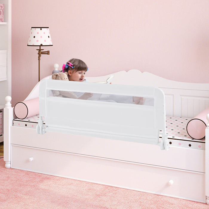 /120 CM Foldable Baby Bed Rail with Removable Washable Cover and Safety Strap-White-