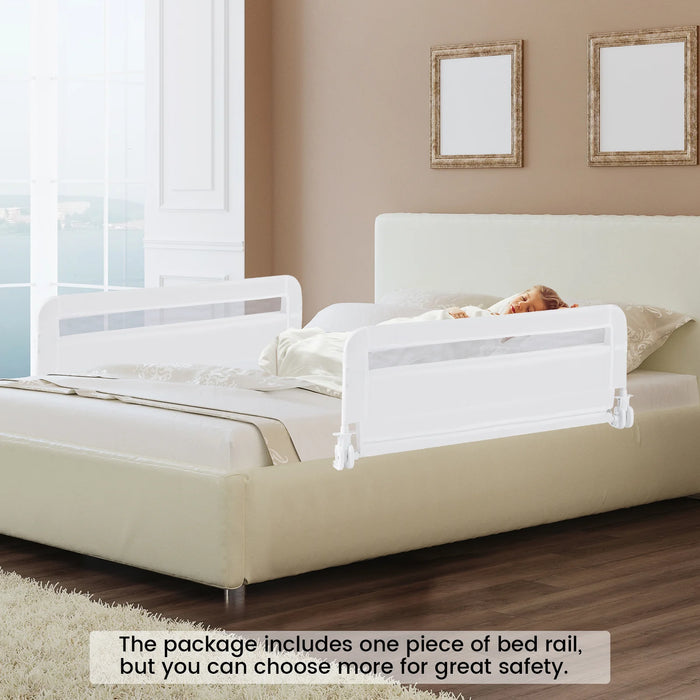 /120 CM Foldable Baby Bed Rail with Removable Washable Cover and Safety Strap-White-
