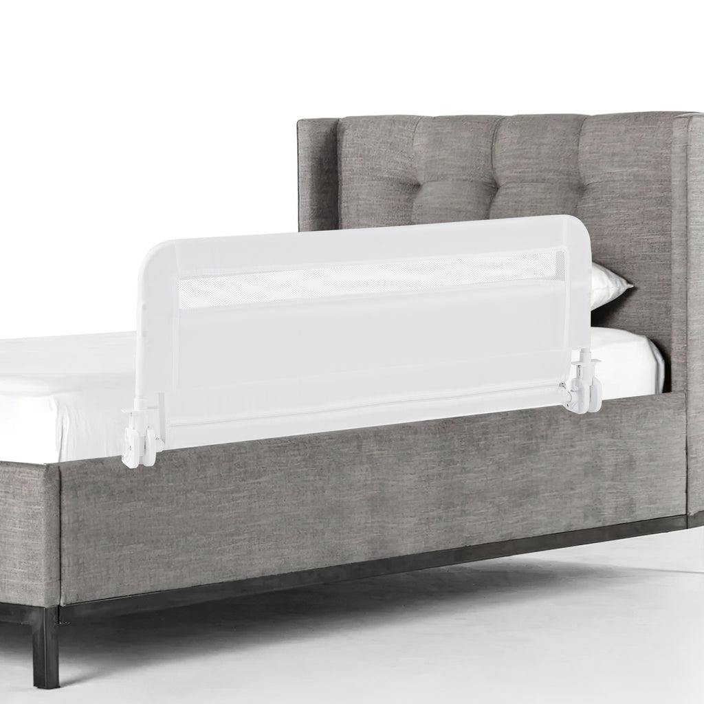/120 CM Foldable Baby Bed Rail with Removable Washable Cover and Safety Strap-White-