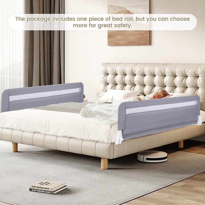 /120 CM Foldable Baby Bed Rail with Removable Washable Cover and Safety Strap-Grey-