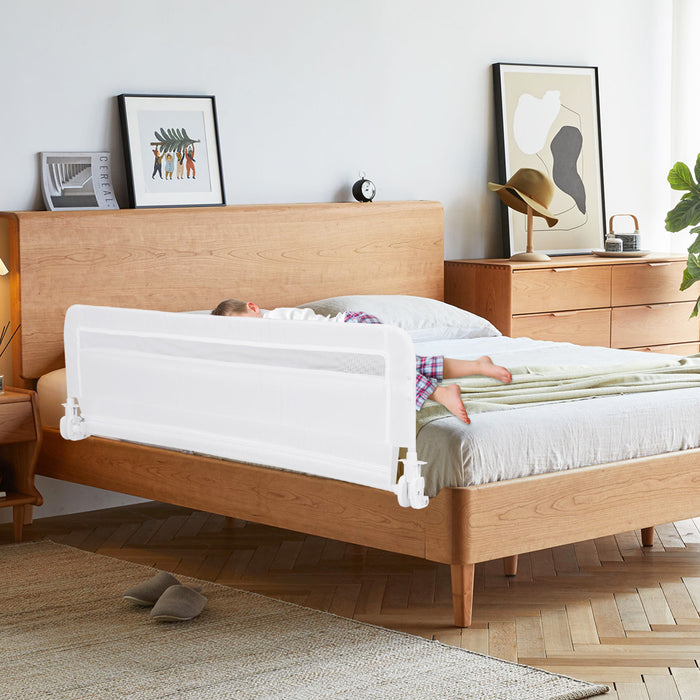 /120 CM Foldable Baby Bed Rail with Removable Washable Cover and Safety Strap-White-
