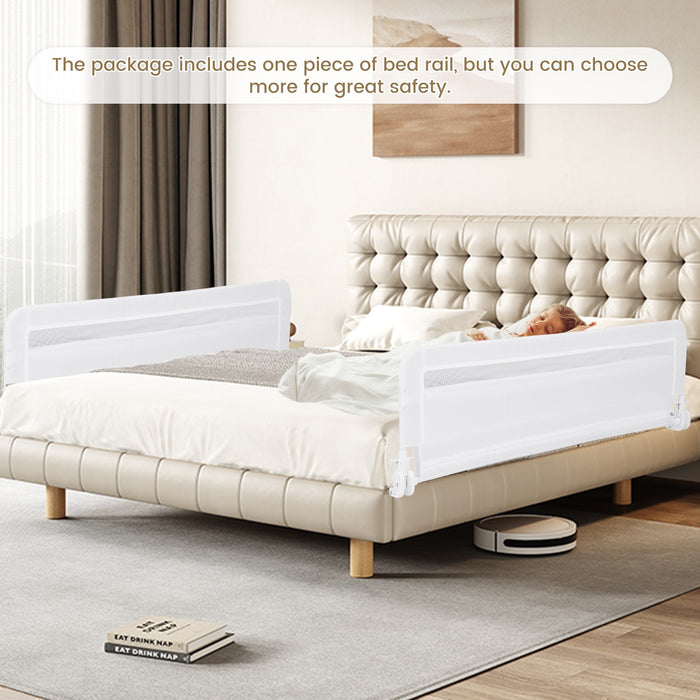 /120 CM Foldable Baby Bed Rail with Removable Washable Cover and Safety Strap-White-