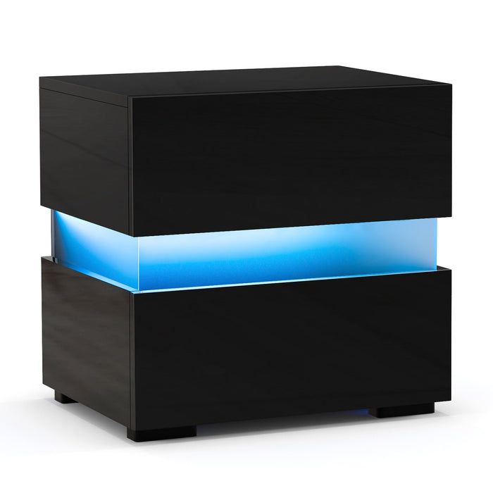 Bedside Table LED  Nightstand with 2 Drawers-Black