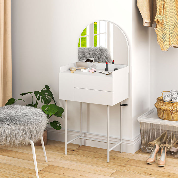 HOMCOM Dressing Table with Arched Mirror and 3 Drawers - White