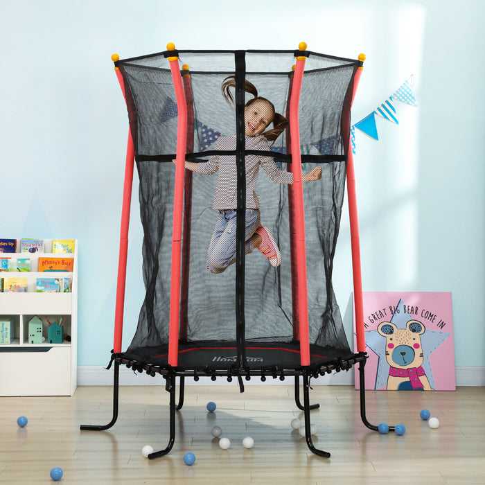 HOMCOM Kids Trampoline Mini Bouncer with Enclosure Safety Net For Ages 3-10 Years - Red