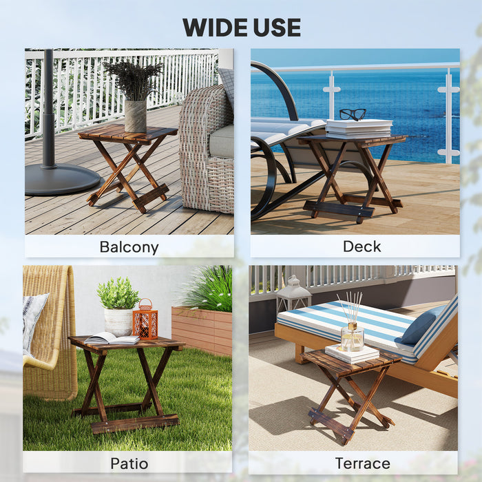 Outsunny Fir Wood Folding Coffee Table, Lightweight Small Garden Table with Slatted Top, Portable Folding Side Table for Balcony