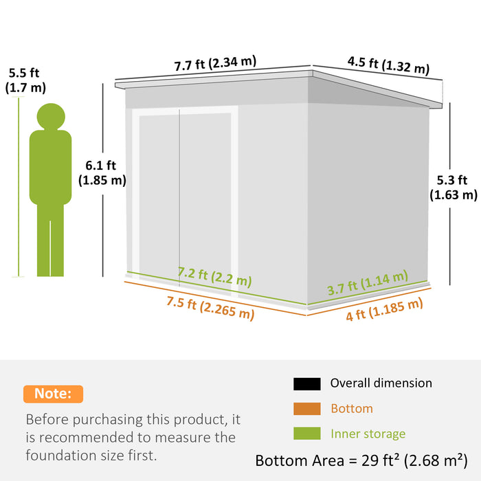 Outsunny 7.5 x 4.3ft Metal Garden Storage Shed, Waterproof Outdoor Shed with Triple Lockable Door, Gloves, Vents, Dark Grey