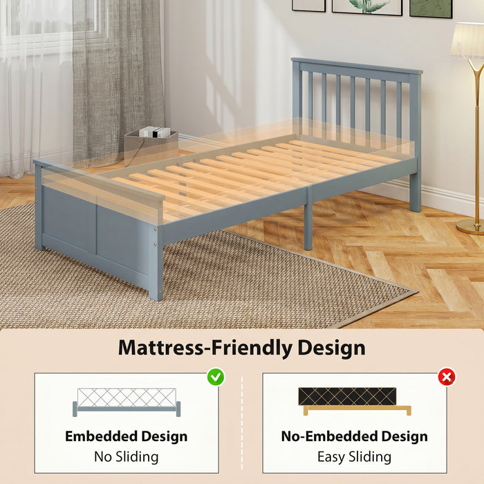 HOMCOM Pine Storage Bed, 3ft Single Solid Wooden Bed Frame with Drawers, Headboard, Wood Slat Support, Grey