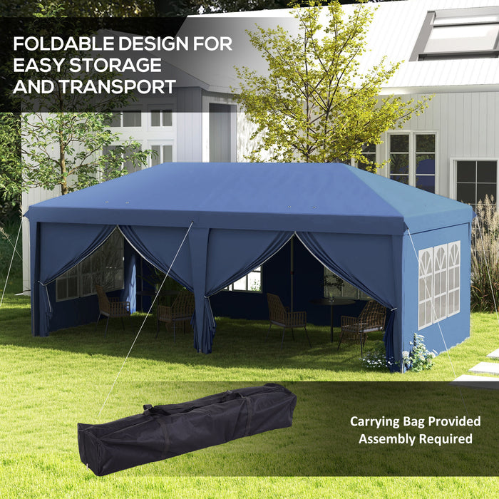 Outsunny 3x6m Pop-Up Gazebo, with Curtain Walls and Windows, Blue