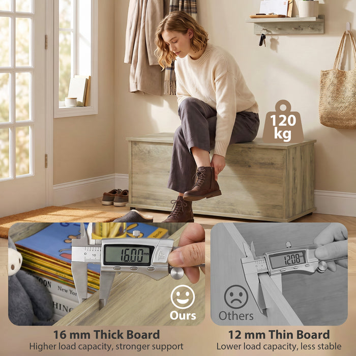 HOMCOM Large 114L Storage Chest Grey Wood Bench Trunk with Safety Lid for Bedroom Hallway and Living Room 100 x 40 x 40cm
