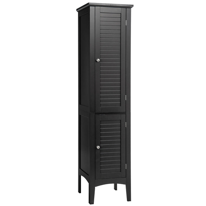 Freestanding Bathroom Cabinet - 2-Door, 160cm High, with 5-Tier Shelves, Black Finish - Ideal for Organized Bathroom Storage
