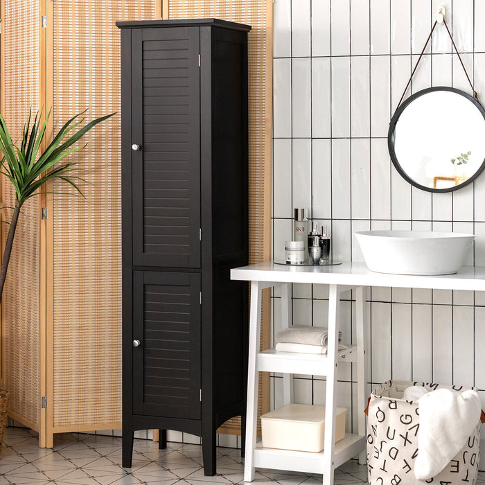 Freestanding Bathroom Cabinet - 2-Door, 160cm High, with 5-Tier Shelves, Black Finish - Ideal for Organized Bathroom Storage