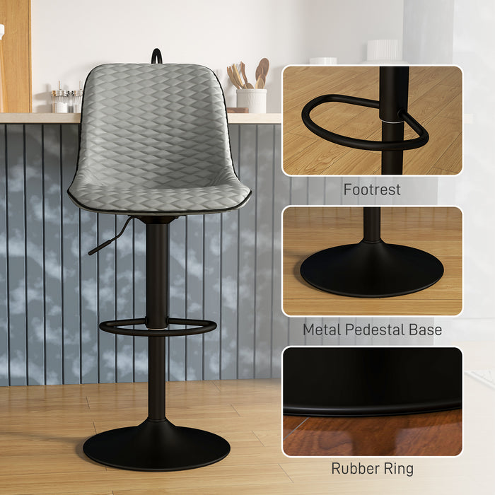 HOMCOM Set of Two Faux Leather Bar Stools - Grey