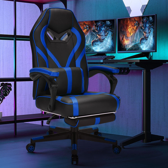 Ergonomic Swivel Gaming Chair with Retractable Footrest and Lumbar Support-