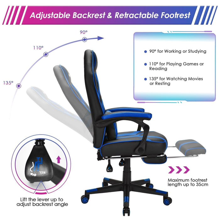 Ergonomic Swivel Gaming Chair with Retractable Footrest and Lumbar Support-