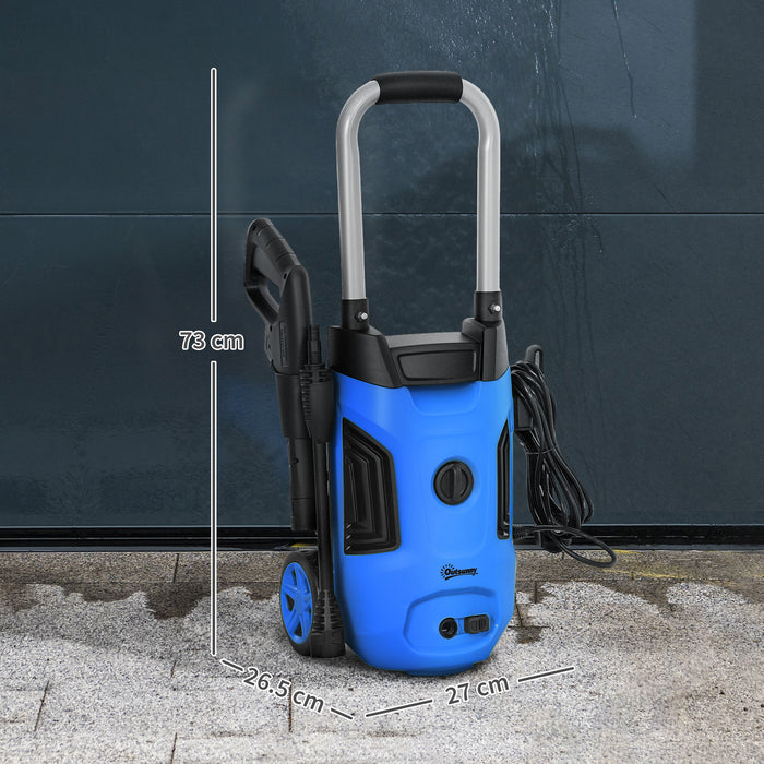Outsunny 1800W High Pressure Washer, 150 Bar Pressure, 420 L/h Flow, Portable Electric Power Washer Jet Wash Cleaner with Adjustable Nozzle, 6M Hose, Steel Handle for Home Patio Car Driveway, Blue