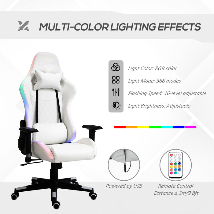 Ergonomic Racing Gaming Chair with RGB LED Illumination - 2D Adjustable Armrests, Lumbar Support, Swivel & Height Functions - Ideal for Home Office & Gamers