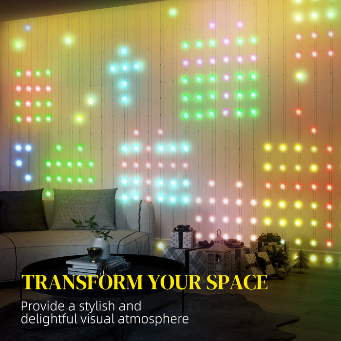 HOMCOM LED Curtain Lights, Smart Curtain Fairy Lights Plug In, Colour Changing Wall Lights with Remote, Dynamic DIY Hanging Window String Lights for Bedroom Living Room Decor, 3x3(m), 400 RGBIC LED