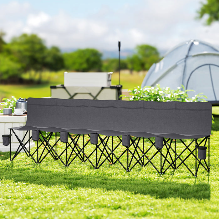 Outsunny 6 Seater Folding Camping Chair with Cup Holder & Carry Bag - Charcoal Grey