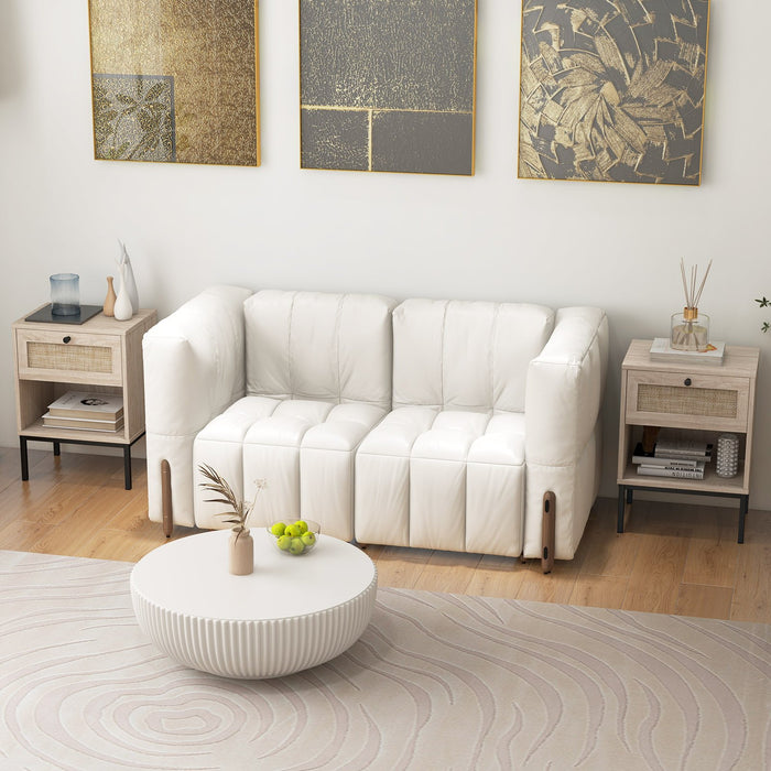 Set of 2 Boho Style Nightstand with Rattan Drawer and Open Shelf-