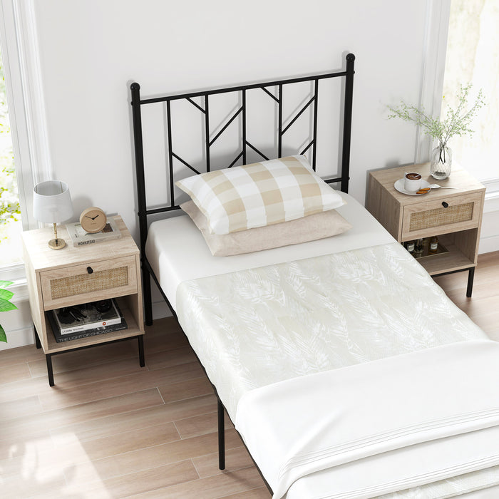 Set of 2 Boho Style Nightstand with Rattan Drawer and Open Shelf-