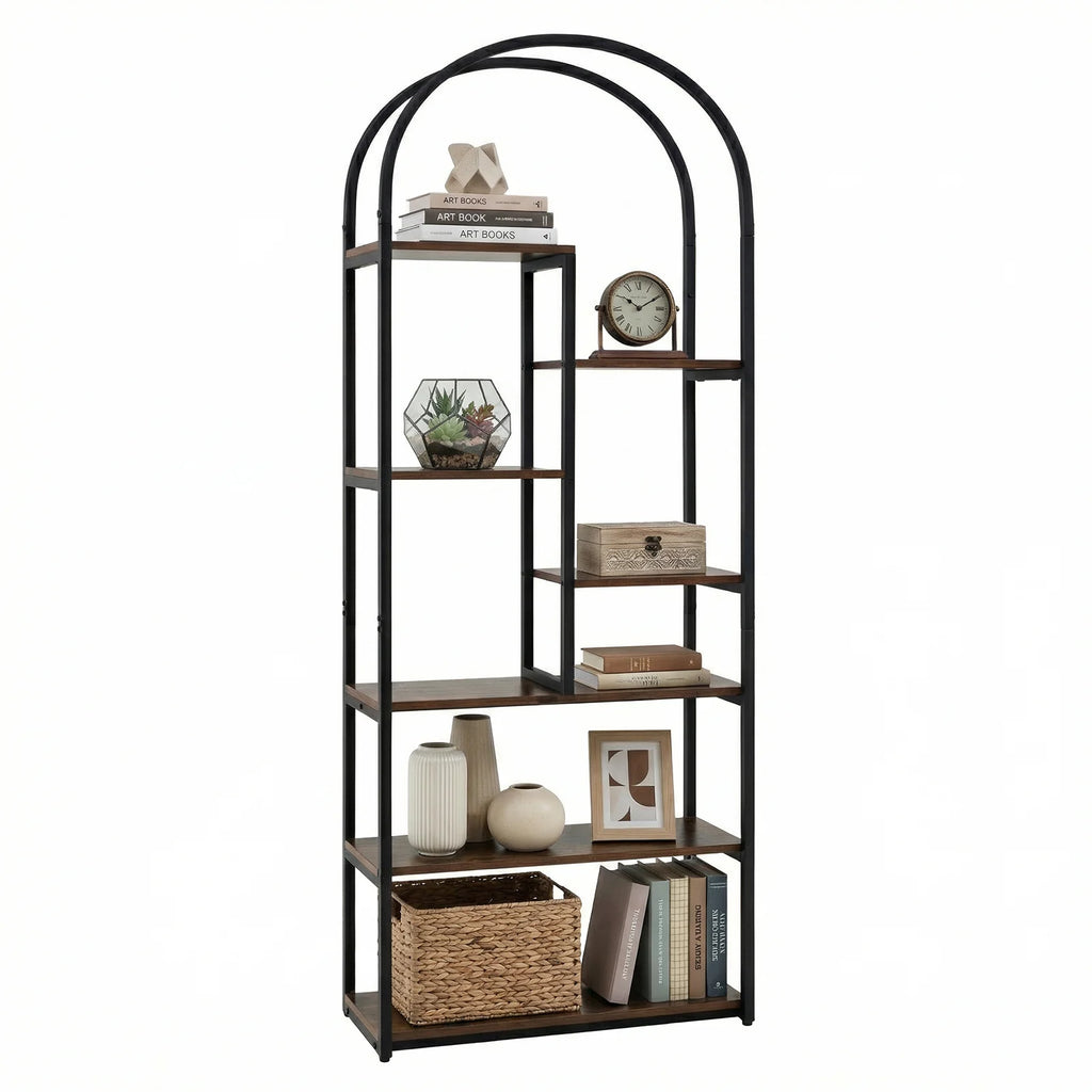 Bookshelf Industrial Arched Bookcase with 7 Open Shelves-