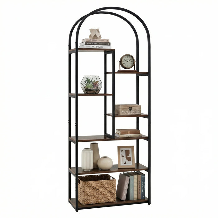 Bookshelf Industrial Arched Bookcase with 7 Open Shelves-