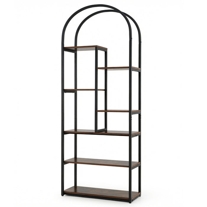 Bookshelf Industrial Arched Bookcase with 7 Open Shelves-