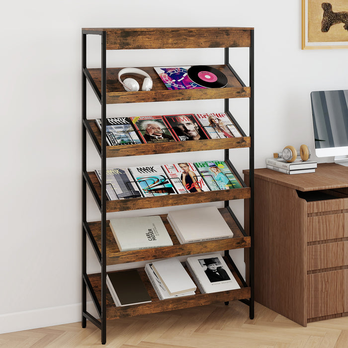 6 Tier Bookshelf with Heavy-Duty Metal Frame for Living Room-Natural