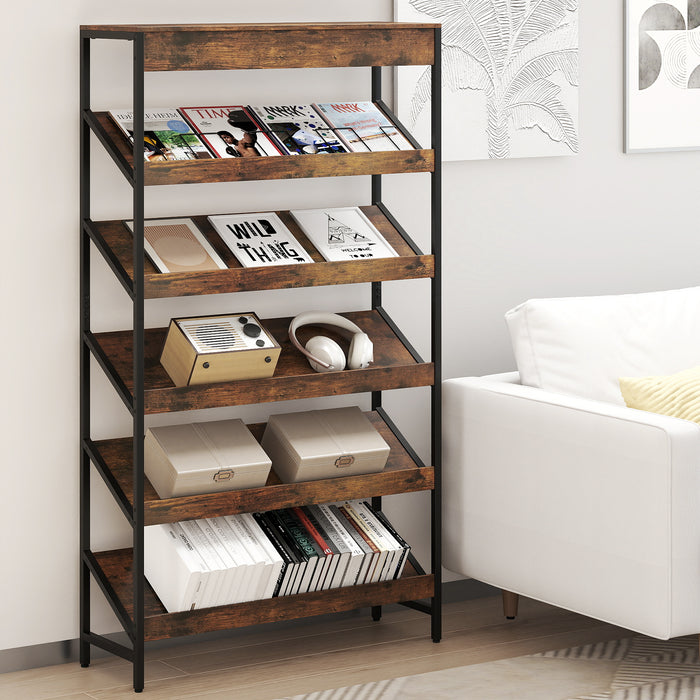 6 Tier Bookshelf with Heavy-Duty Metal Frame for Living Room-Natural