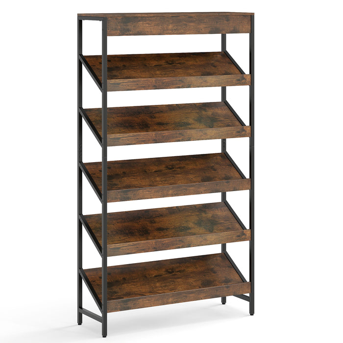 6 Tier Bookshelf with Heavy-Duty Metal Frame for Living Room-Natural