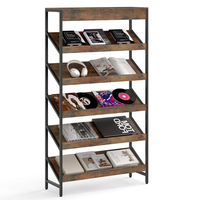 6 Tier Bookshelf with Heavy-Duty Metal Frame for Living Room-Natural