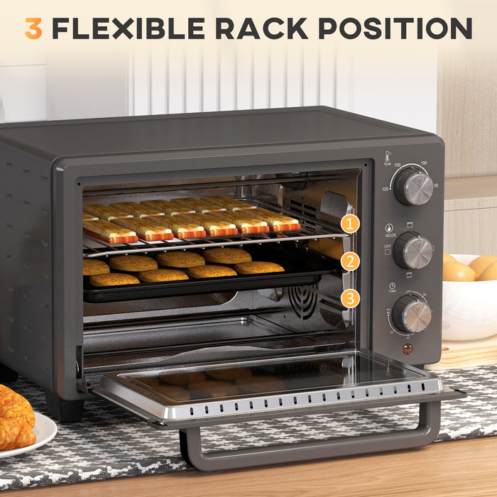 21L Mini Oven with Electric Grill - Toaster Oven with Adjustable Temperature & Timer, Includes Baking Tray and Wire Rack, 1400W - Ideal for Small Kitchens & Quick Meals