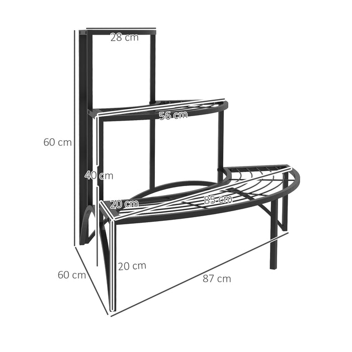 Outsunny 3 Tier Corner Plant Stand, Quarter Round Metal Plant Rack for Indoor Outdoor, Flower Pot Holder for Garden Balcony Patio, Black