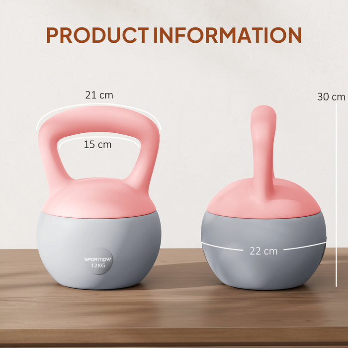 SPORTNOW 12KG Soft Kettlebell, Kettlebell with Non-Slip Handle for Home Gym, Weight Lifting, Strength Training, Pink/Grey