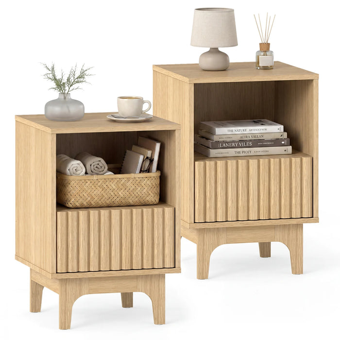 Brooklyn Fluted Modern Nightstand Set of 2 with Compartment-