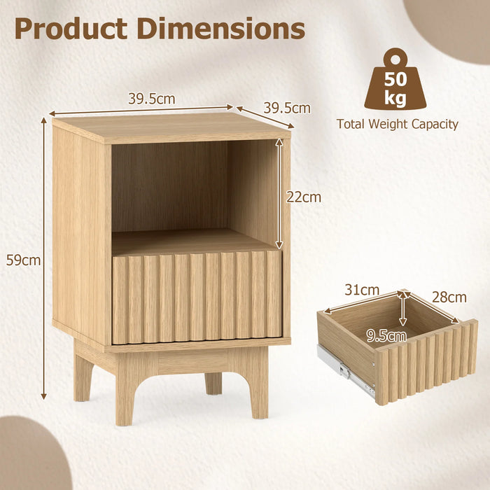 Brooklyn Fluted Modern Nightstand Set of 2 with Compartment-
